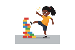 Angry girl kicking colorful building blocks in flat vector a Product Image 1