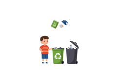 Young boy recycling trash with enthusiasm in flat vector ill Product Image 1
