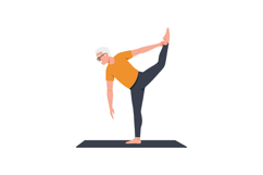 Elderly man practicing yoga on mat in flat vector art Product Image 1