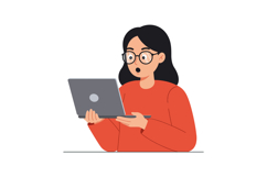 Woman with laptop showing surprise in flat vector art Product Image 1