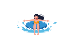 Girl enjoying summer fun with swimming ring in flat vector a Product Image 1