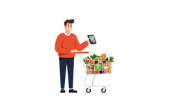 Shopping man with cart and smartphone in flat vector art Product Image 1