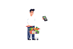 Happy man shopping with cart and payment device in flat vect Product Image 1