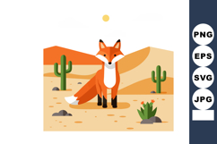 Fox in Desert Landscape with Cacti and Sun Vector Illustrati Product Image 1