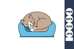 Sleeping brown and white cat curled up on blue pet bed vecto Product Image 1