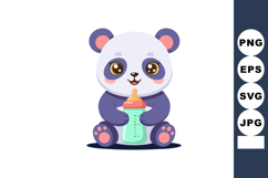 Cute baby panda holding milk bottle adorable cartoon animal Product Image 1