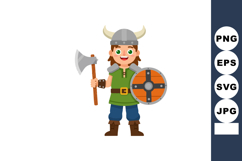 Viking warrior character holding axe and shield in helmet an Product Image 1