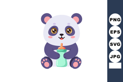 Baby panda holding milk bottle cute animal cartoon character Product Image 1