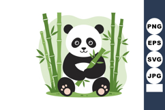 Panda bear sitting with green bamboo stalks natural wildlife Product Image 1