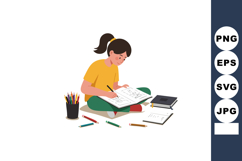 Girl drawing with colored pencils and sketchbook sitting on Product Image 1