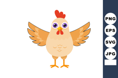 Chicken with orange wings and red comb cartoon character vec Product Image 1