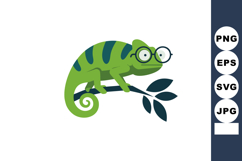 Green chameleon with glasses perched on branch vector illust Product Image 1