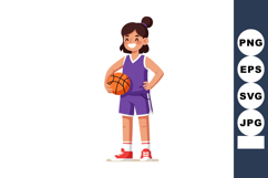 Girl basketball player holding ball in purple uniform with r Product Image 1