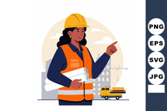 Female Construction Worker Wearing Safety Helmet and Vest Ho Product Image 1