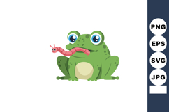 Green frog cartoon with worm in mouth vector illustration fo Product Image 1