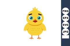 Cute yellow baby chick with big green eyes cartoon vector il Product Image 1