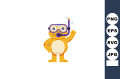 Cartoon orange bear wearing snorkeling mask and waving hand Product Image 1