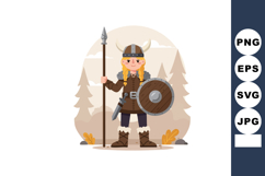 Viking warrior girl with spear and shield in forest backgrou Product Image 1