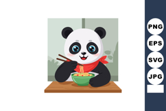 Cute panda eating noodles with chopsticks in red scarf vecto Product Image 1