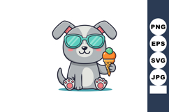 Cute gray dog wearing sunglasses holding orange ice cream co Product Image 1