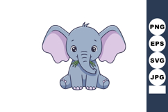 Cute baby elephant cartoon character eating grass with big e Product Image 1