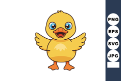 Cute yellow duckling cartoon character with big eyes and ope Product Image 1