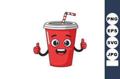 Red Soft Drink Cup with Straw and Thumbs Up Cartoon Characte Product Image 1