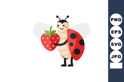 Cute ladybug holding fresh red strawberry vector illustratio Product Image 1