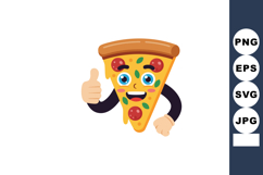 Cartoon happy pizza slice giving thumbs up with pepperoni an Product Image 1