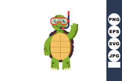 Green sea turtle wearing snorkeling gear waving hand vector Product Image 1
