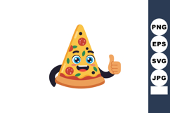 Pizza slice cartoon character with happy face and thumbs up Product Image 1