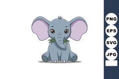 Cute baby elephant sitting with grass in trunk vector illust Product Image 1