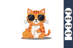 Cute orange tabby cat wearing sunglasses playing with yarn b Product Image 1