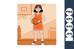 Girl playing basketball in orange uniform holding ball on co Product Image 1