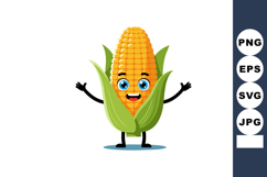 Corn cob with happy face cartoon character and green husks v Product Image 1