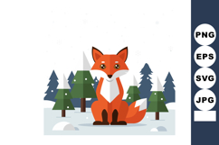 Fox sitting in snowy forest with pine trees and winter lands Product Image 1