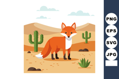 Fox in Desert Landscape with Cacti and Rocks under Blue Sky Product Image 1