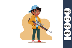 Boy holding sniper rifle in casual clothes with cap and snea Product Image 1