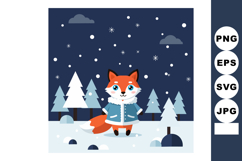 Fox in blue coat standing in snowy winter forest under starr Product Image 1