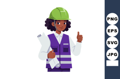 Female Construction Engineer Wearing Green Helmet Holding Bl Product Image 1