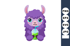 Purple Llama Drinking Green Bubble Tea Cute Animal Vector Il Product Image 1