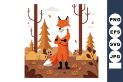 Fox standing in autumn forest with falling leaves and brown Product Image 1