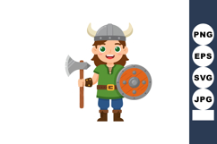 Viking warrior boy with axe and shield in helmet cartoon cha Product Image 1