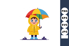 Child in yellow raincoat holding colorful umbrella vector il Product Image 1
