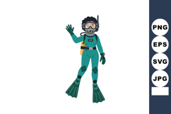 Scuba Diver Wearing Full Diving Gear and Waving Hand Vector Product Image 1