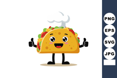 Cute smiling taco character with chef hat giving thumbs up v Product Image 1
