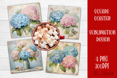 Hydrangea Sublimation Square coaster design Watercolor Product Image 1