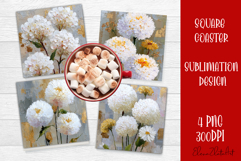 Hydrangea Sublimation Square coaster design Watercolor Product Image 1