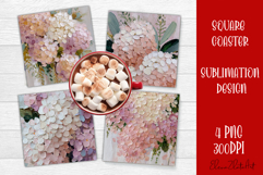 Hydrangea Sublimation Square coaster design Watercolor Product Image 1