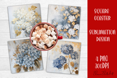 Hydrangea Sublimation Square coaster design Watercolor Product Image 1